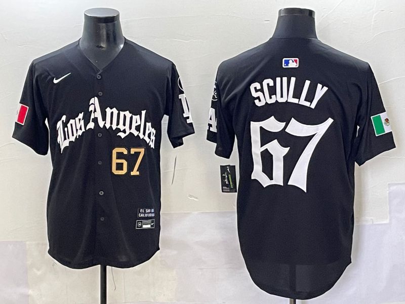 Men 2025 Los Angeles Dodgers #67 Scully Black Five generations Joint Name Nike MLB Jersey style 3